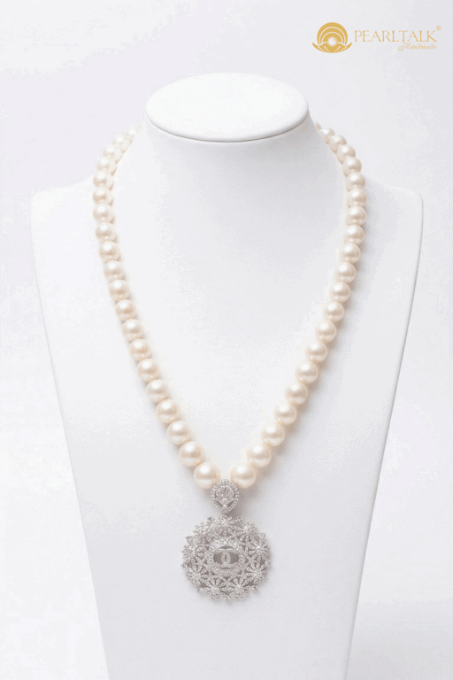 CHUỖI NGỌC TRAI 12MM MẶT ĐÁ